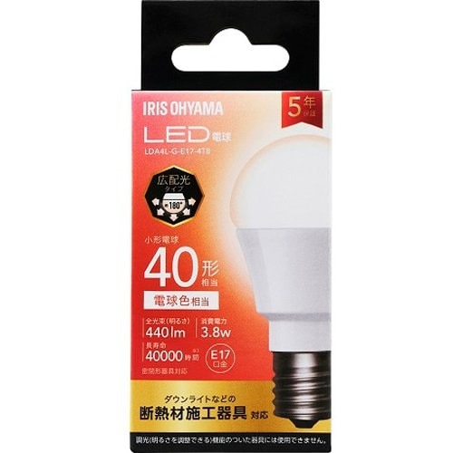 アイリスオーヤマ IRIS OHYAMA LED電球 E17 広配光タイプ 40形相当 電球色 LDA4L-G-E17-4T8