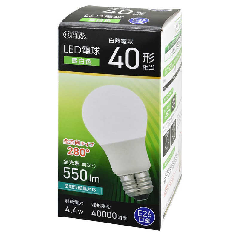 オーム電機 OHM ELECTRIC LED電球 E26 全方向タイプ 40形相当 昼白色 LDA4N-G AG59