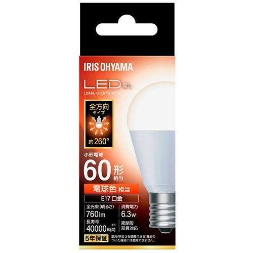 アイリスオーヤマIRIS OHYAMA LED電球 E17 全方向 60形相当 電球色 LDA6L-G-E17｜W-6T10