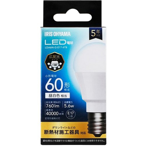 アイリスオーヤマIRIS OHYAMA LED電球 E17 広配光 60W 昼白色 LDA6N-G-E17-6T8