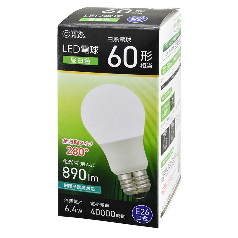 オーム電機 OHM LED電球 E26 60形相当 昼白色LDA6N-G AG59