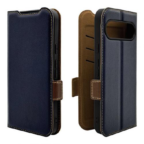 ラスタバナナ RastaBanana Google Pixel9/9 Pro用薄型手帳サイドマグネットケース 衝撃吸収 ネイビー×ブラウン 8050P9BSMNVB