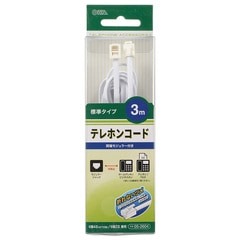 オーム電機 テレホンコード 標準タイプ ホワイト 3m TEL-C2604W