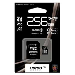 ハイディスク HIDISC 4K対応 microSDXCメモリーカード 256GB Class10 UHS-I HDMCSDX256GCL10V30