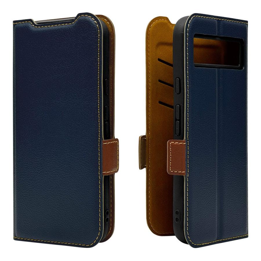 ラスタバナナ RastaBanana Google Pixel 8a用薄型手帳ケース サイドマグネット カード3枚 ネイビー×ブラウン 7954P8ABSMNVB