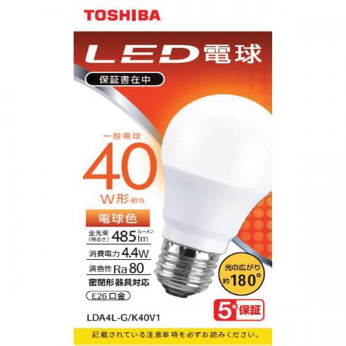 東芝 TOSHIBA LED電球 40W 電球色 E26 LDA4L-G/K40V1