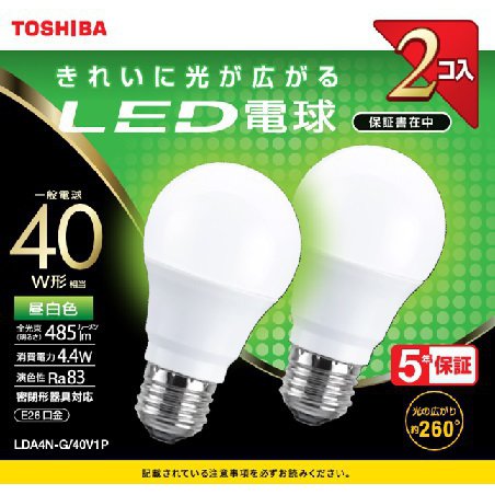 東芝 TOSHIBA LED電球 40W 全方向 N色 2P LDA4N-G/40V1P