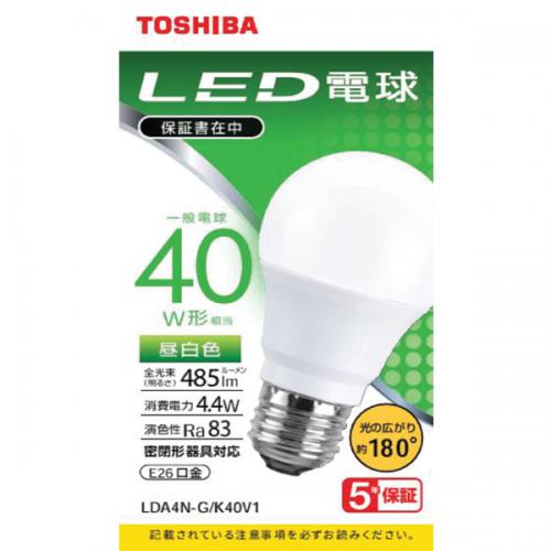 東芝 TOSHIBA LED電球 40W 昼白色 E26 LDA4N-G/K40V1