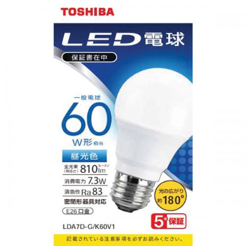 東芝 TOSHIBA LED電球 60W 昼光色 E26 LDA7D-G/K60V1