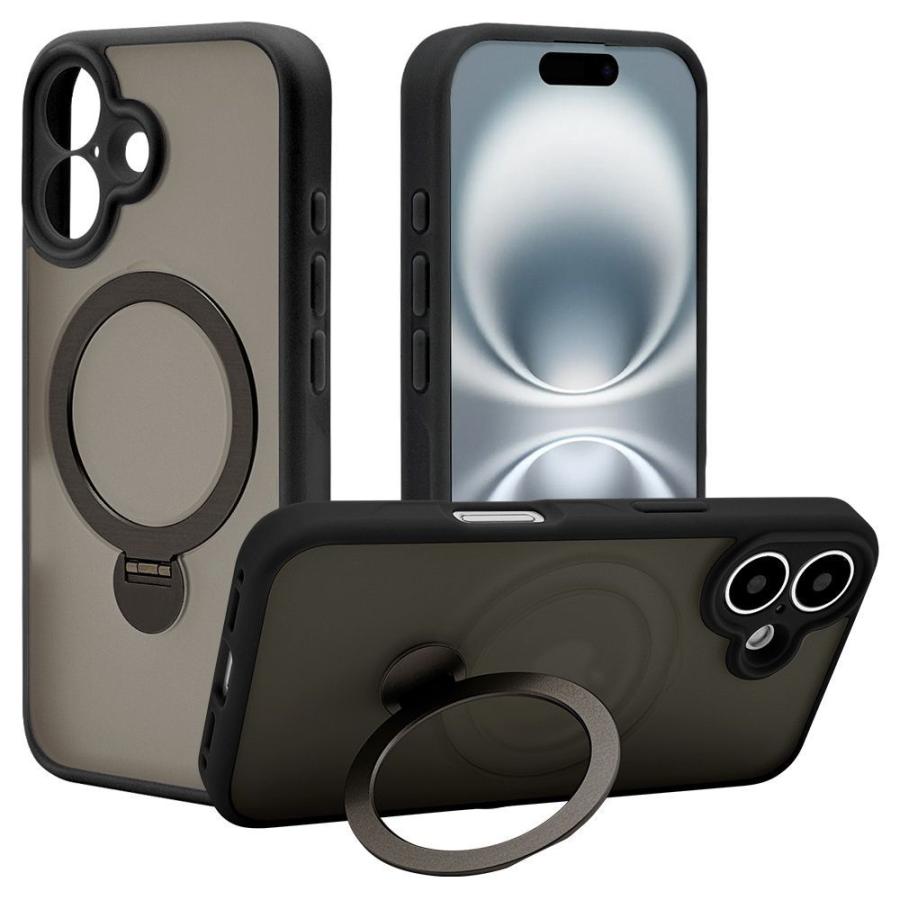 ラスタバナナ RastaBanana iPhone 16用ZEROSAFE SHAFT カメラ周囲保護 MAGSAFE対応360°回転スタンドケース フロストブラック 8287IP461ZSFSLBK