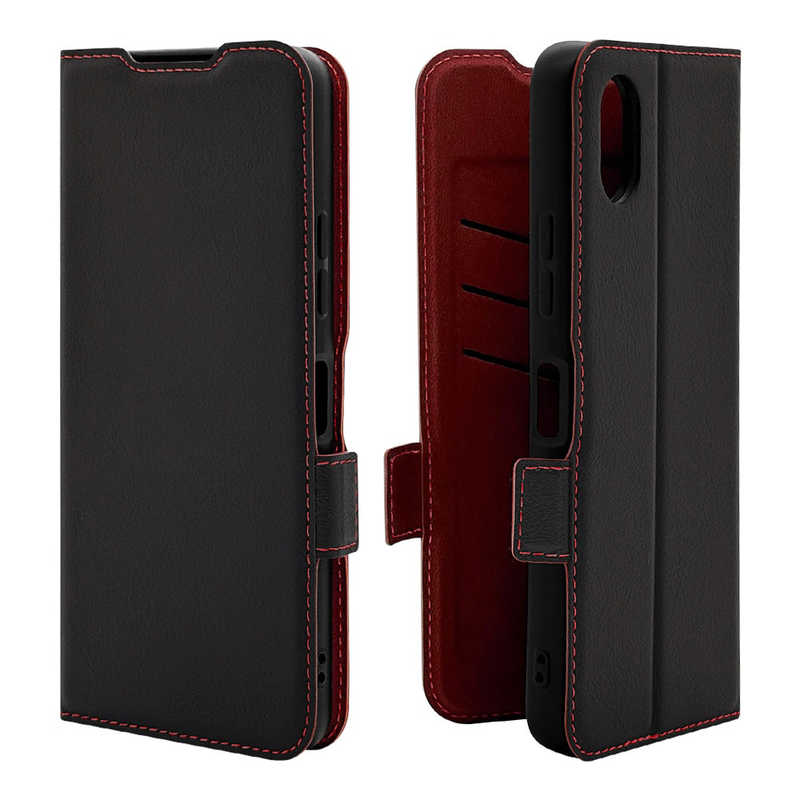 ラスタバナナ RastaBanana かんたんスマホ4(A402ZT)用薄型手帳サイドマグネットケース ブラック＊レッド 8838KNTN4BSMBKR