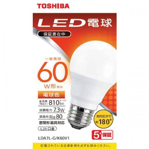 東芝 TOSHIBA LED電球 60W 電球色 E26 LDA7L-G/K60V1