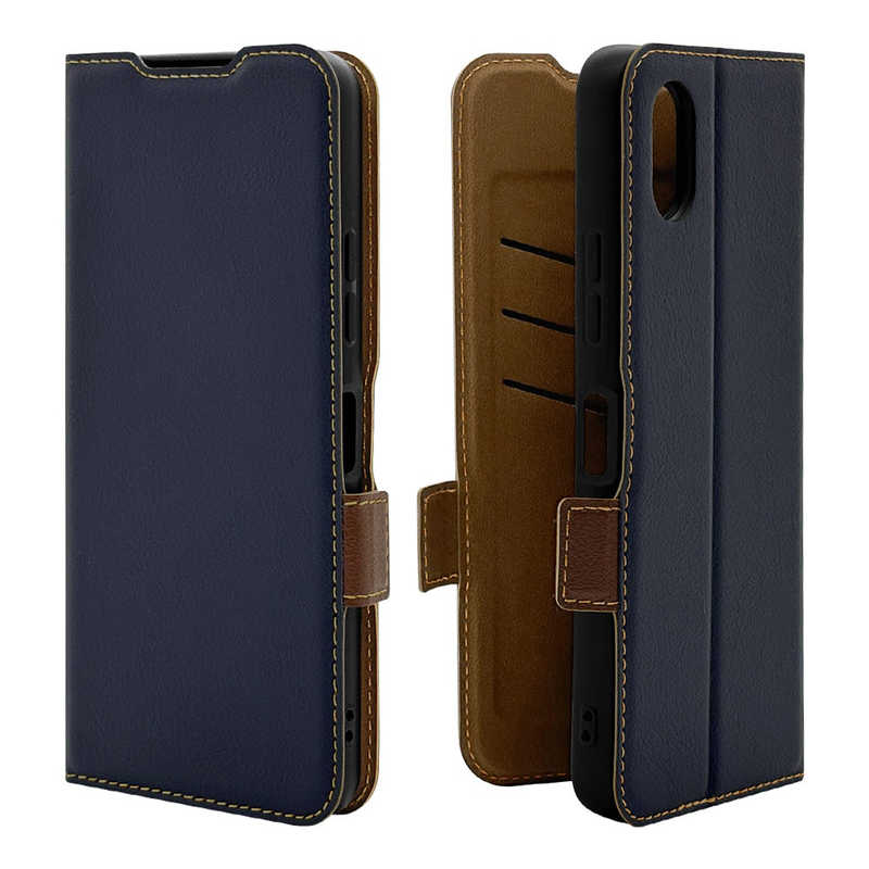 ラスタバナナ RastaBanana かんたんスマホ4(A402ZT)用薄型手帳サイドマグネットケース ネイビー＊ブラウン 8839KNTN4BSMNVB