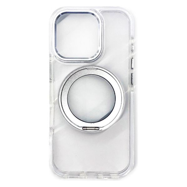 エアージェイ air-j iPhone 16 Pro（6.3インチ） Magsafe対応回転リングスタンドクリアケース シルバー ACP24PCMRSL