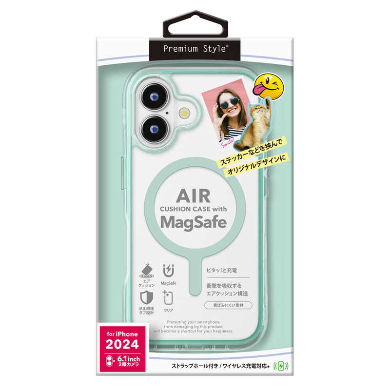 PGA iPhone 16用MagSafe対応 エアクッションケース ミント PG-24AMGPTA04GR