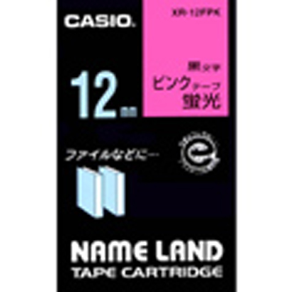 カシオ CASIO カシオネームランドテープ 蛍光色タイプ 蛍光ピンクテープ黒文字 幅12mm 長さ5.5m XR-12FPK