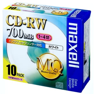 マクセル maxell データ用CD-RW 700MB 1～4倍速対応 インクジェットプリンタ対応 書き換え型 10枚入り CDRW80PWS1P10S
