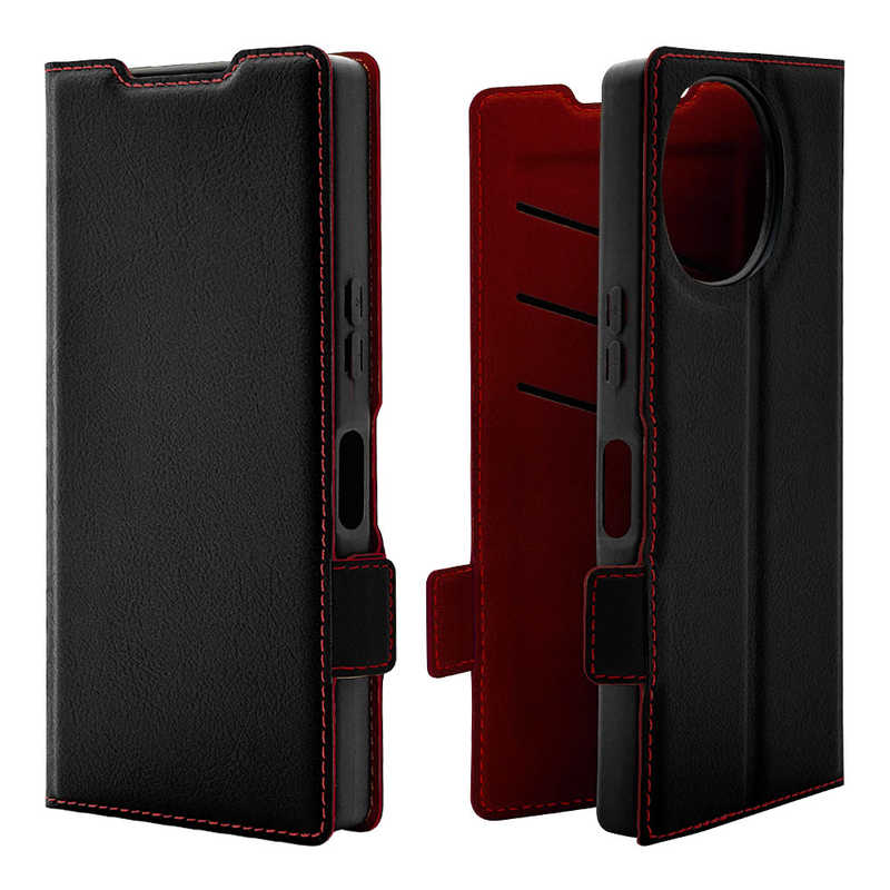 ラスタバナナ AQUOS R10用薄型手帳サイドマグネットケース ブラック＊レッド 8801AR10BSMBKR
