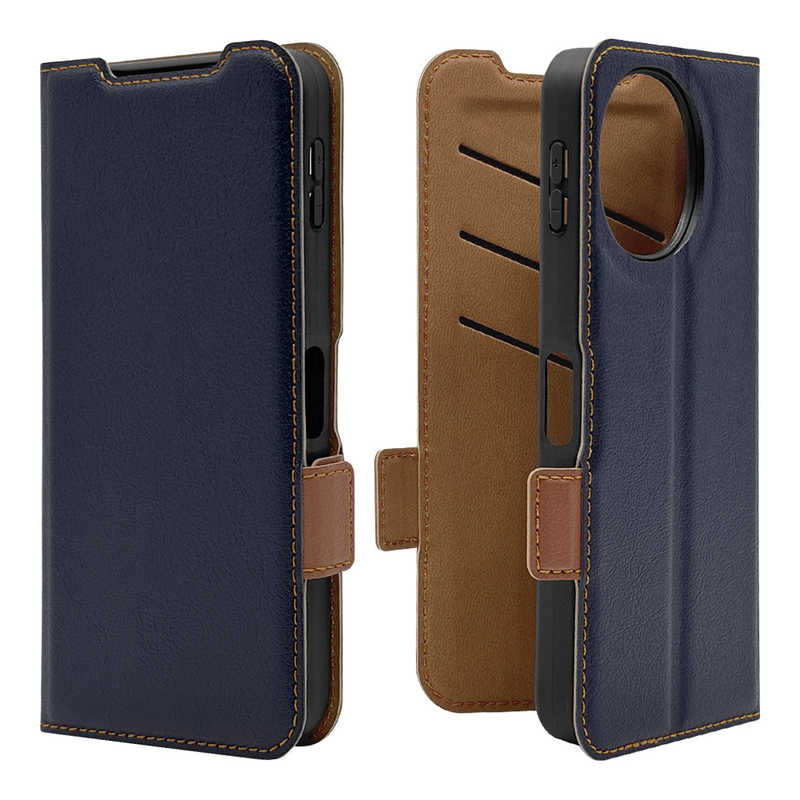 ラスタバナナ AQUOS SENSE10/9用 薄型手帳サイドマグネットケース ネイビー＊ブラウン 9245AS10BSMNVB