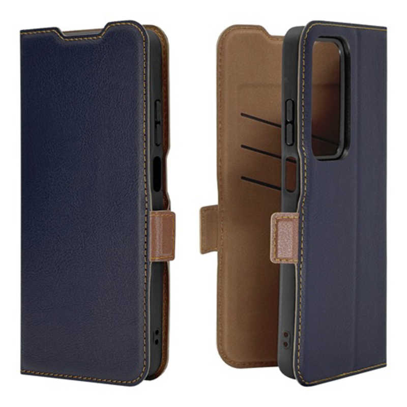 ラスタバナナ OPPO A5 5G用薄型手帳サイドマグネットケース ネイビー×ブラウン 9282OA5BSMNVB