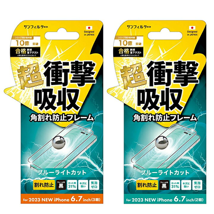 サンクレスト SUNCREST iPhone 15 Pro Max 衝撃吸収フィルム（フレーム）ブルーライトカット i37PASBLF
