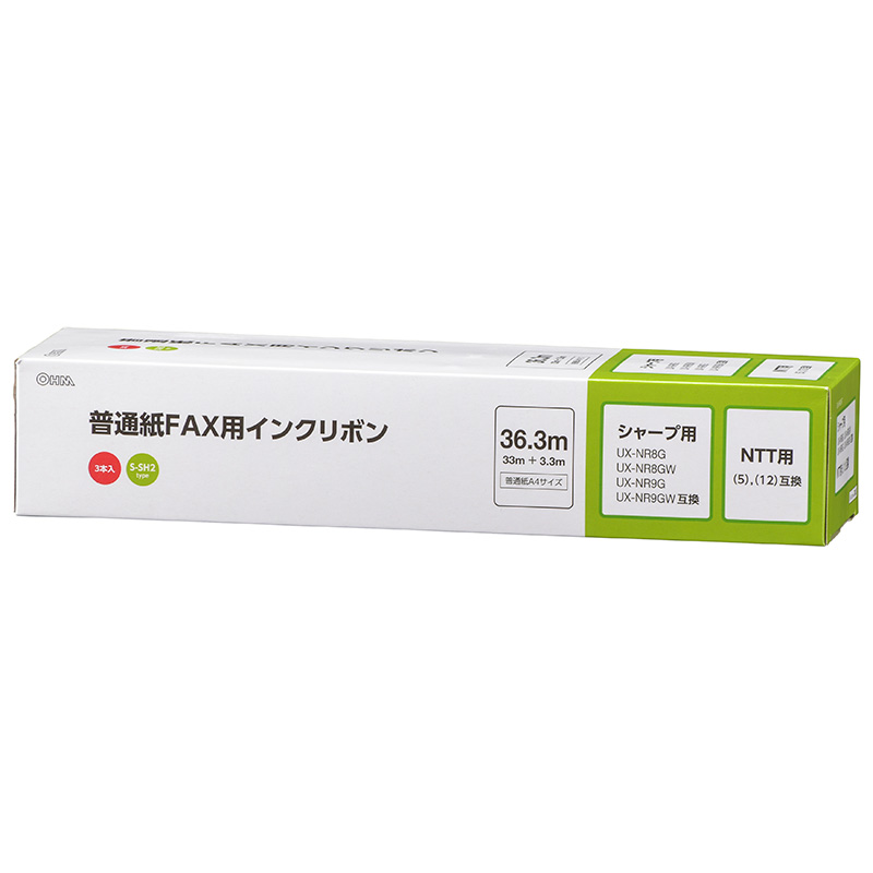 オーム電機 OHM 普通紙FAXインクリボン S-SH2タイプ 3本入 36.3m OAI-FHD36T