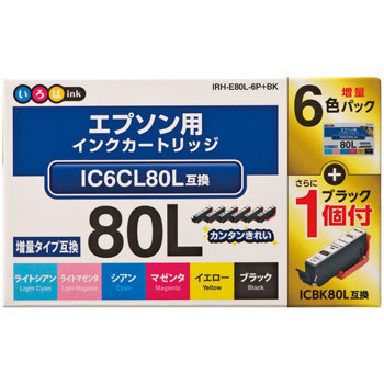 エレコム ELECOM  互換iインクカートリッジ いろはインク EPSON IC6CL80L互換 IRHE80L6PBK
