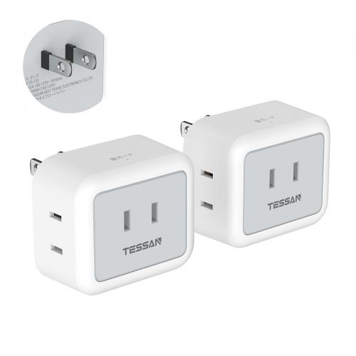 TESSAN テッサン 電源タップ コンセントタップ 3AC口 雷ガード コンセント 分岐 直挿しマルチタップ たこあしコンセント コンパクト 2個セット TS-722