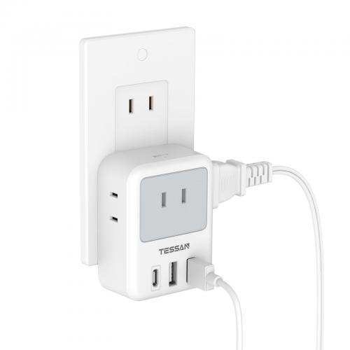 TESSAN テッサン 電源タップ USB-C コンセント タップ 3個AC口 2個USB-Aポート 1個Type-Cポート コンセント 充電器 マルチタップ TS-721-C