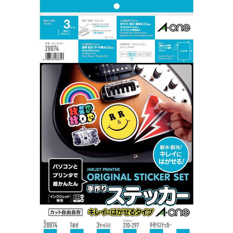 A-ONE  エーワン 手作りステッカー A4判/3シート  28874