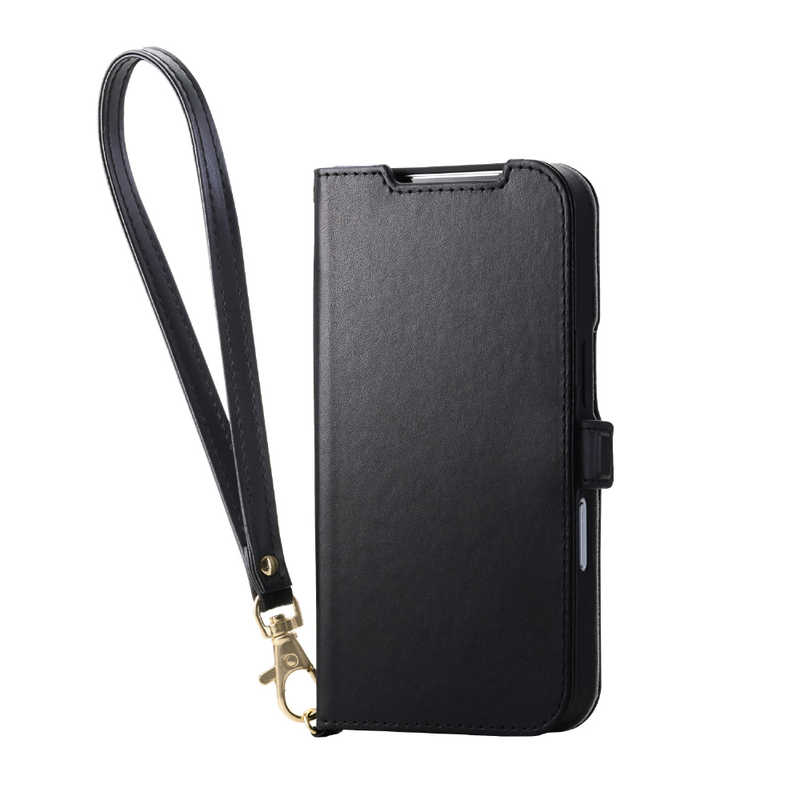 エレコム ELECOM iPhone17 Pro用手帳型ケース 磁石付 耐衝撃 ハンドストラップ付 ブラック PM-A25CPLFY4BK