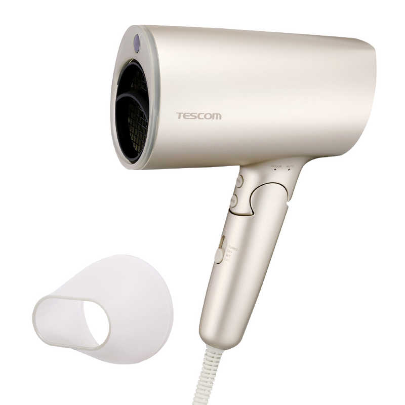 テスコム ドライヤー 大風量 速乾 温度センサー 熱ダメージ配慮 マイナスイオン 2.0 m3/分 1300W 折りたたみ クールショット まとまるノズル ヘアドライヤー ゴールド TD713A-N