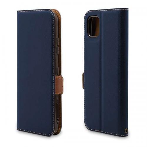 ラスタバナナ RastaBanana かんたんスマホ3 薄型手帳ケース サイドマグネット ネイビー×ブラウン 7448KNTN3BO