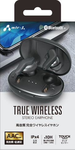 AIR-J エアージェイ Bluetooth 高音質 完全ワイヤレスイヤホン ブラック ABT-AP6-BK