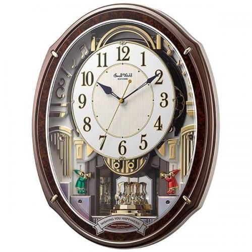 リズム時計 RHYTHM 電波時計 からくり時計 スモールワールドアルディ 木目 4MN545RH23