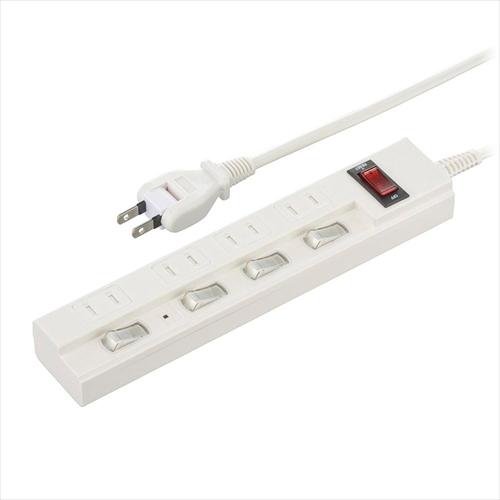 オーム電機 OHM 節電タップ 雷ガード ブレーカー付 4個口 2m HS-TPKV42W-22
