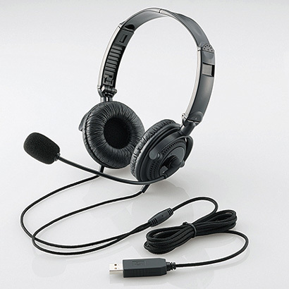 エレコム ELECOM USBヘッドセットマイクロフォン 両耳オーバーヘッド 1.8m 折り畳み式 40mmドライバ ブラック HS-HP20UBK