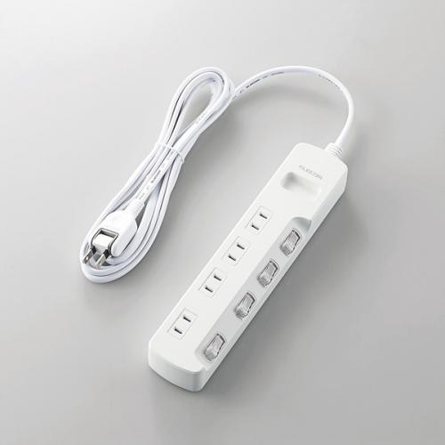 エレコム ELECOM 雷ガードタップ 個別スイッチ ホコリシャッター付 4個口 2.5m ホワイト T-K6A-2425WH