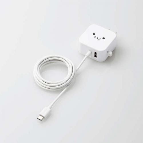 エレコム ELECOM スマホ充電器 AC充電器 タイプC USB-C ケーブル一体型 1.5m USBポート付 ホワイトフェイス ケーブルクリップ スマホ タブレット MPA-ACC22WF