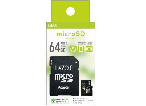 Lazos microSDXCメモリーカード 64GB UHS-I U3  CLASS10 L-B64MSD10-U3