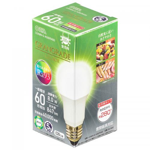 オーム OHM LED電球 E26 60形相当 昼白色 LDA8N-G-AG6-RA93