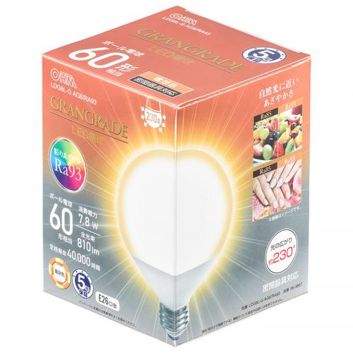 オーム OHM LED電球 ボール電球形 E26 60形相当 電球色 LDG8L-G-AG6-RA93
