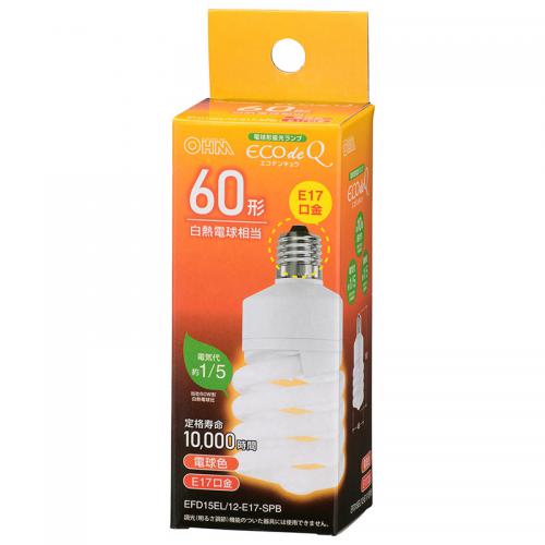 オーム電機 OHM 電球形蛍光灯 スパイラル形 E17 60形相当 電球色 EFD15EL-12-E17SPB
