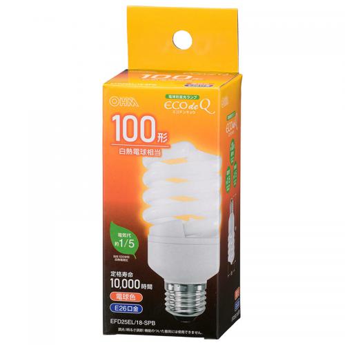 オーム電機 OHM 電球形蛍光灯 スパイラル形 E26 100形相当 電球色 EFD25EL-18-SPB