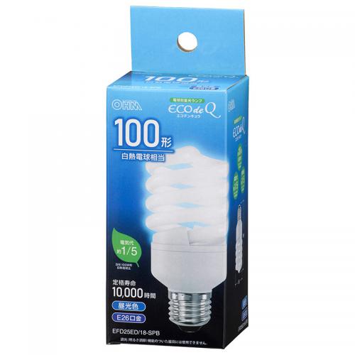 オーム電機 OHM 電球形蛍光灯 スパイラル形 E26 100形相当 昼光色 EFD25ED-18-SPB