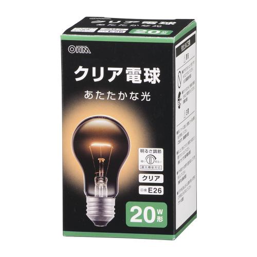オーム電機 OHM 白熱電球 E26 20W形 電球色 クリア LB-D5619CN