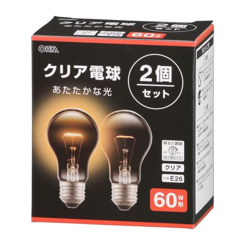 オーム電機 OHM 白熱電球 E26 60W形 電球色  クリア 2個セット LB-D5660C-2PN