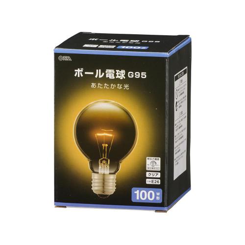 オーム電機 OHM ボール電球 E26 100W形 電球色 G95 クリア LB-G9695K-CN
