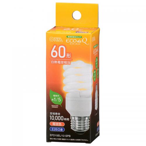 オーム電機 OHM 電球形蛍光灯 スパイラル形 E26 60形相当 電球色 EFD15EL-12-SPB