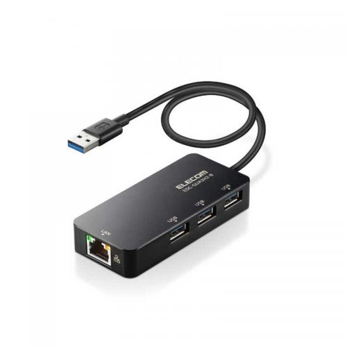 エレコム ELECOM USB-A 1Gbps 有線LANアダプター USBハブ付き 黒 EDC-GUA3H2-B
